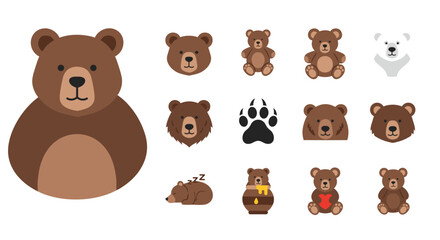 Obraz premium Collection of cute cartoon bear illustrations and icons