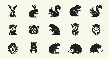 Obraz premium Cute Forest Animal Icons Set, Vector Silhouettes