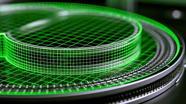Green Circuitry in Motion, Close-Up View