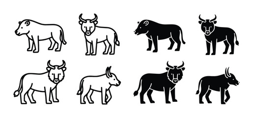 Obraz premium Bull Icons Set, Livestock Vector Graphics, Farm Animal Silhouettes, Bovine Illustrations for Agriculture
