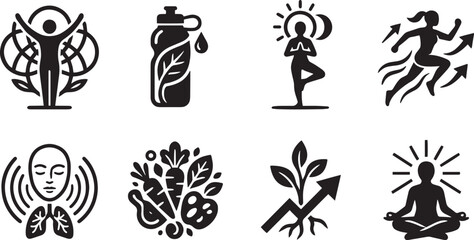 Fototapeta premium Healthy Lifestyle and Wellness Icon Set