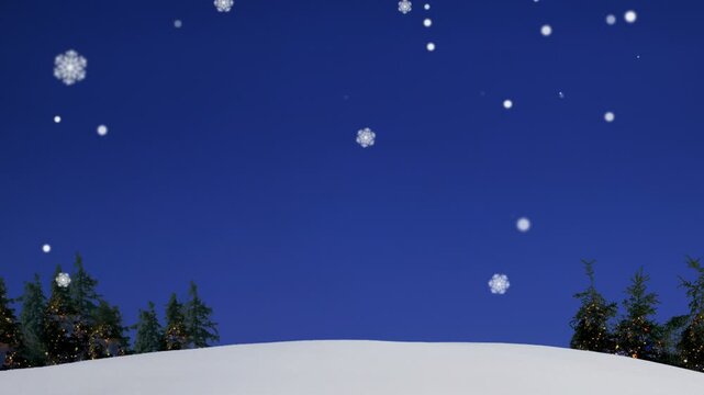 樅の木の雪原と降る雪