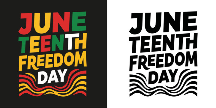 Juneteenth freedom day vector typography with pan african colors and abstract wavy lines on isolated background