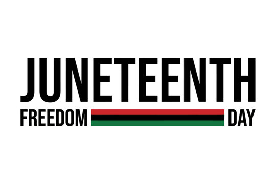 Juneteenth Freedom Day typography text design, African American emancipation day minimalist logo element with Pan-African flag vector illustration