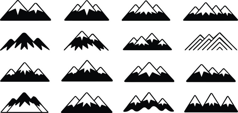 mountain silhouette collection minimalist black white vector