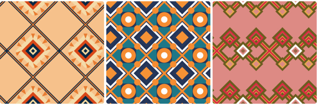 Mexican tile pattern collection with colorful geometric shapes for traditional latin american ethnic design.