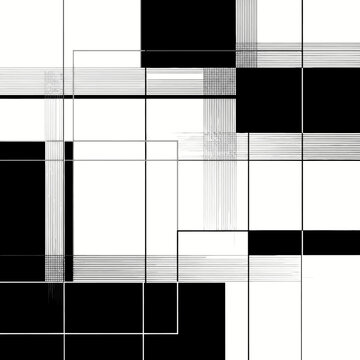 Modern abstract geometric pattern with intersecting black and white rectangles and lines. Minimalist graphic design background.