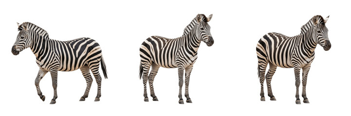 Full Length Side Profile of Young Zebra Walking and Standing in Different Poses Isolated on White Background, African Wildlife Animals Collection © the battu