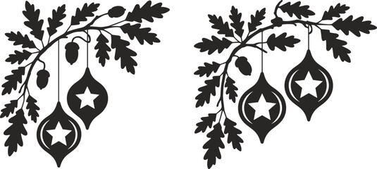 Oak Branch with Acorns and Ornaments Silhouette illustration vector © Narendranath