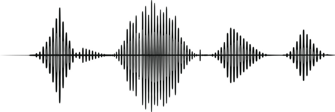 Black sound wave form on a white background with transparent background Keywords: sound wave, audio, waveform, sound, voice, music, signal, digital
