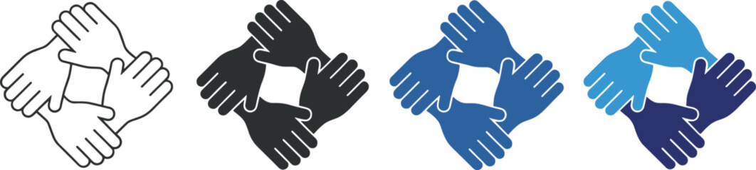 Obraz premium Four Variations of a Handshake Icon Representing Teamwork and Unity cooperation