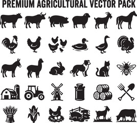 Fototapeta premium 30 livestock transport symbols black vector collection isolated on white background.
