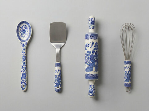 Premium vintage blue and white porcelain kitchen tools set