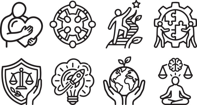 Corporate Core Values Icons Set Business Ethics and Sustainability Line Vectors