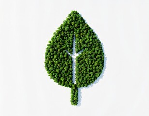 Obraz premium Green textured leaf shape, formed by small plants, on white background