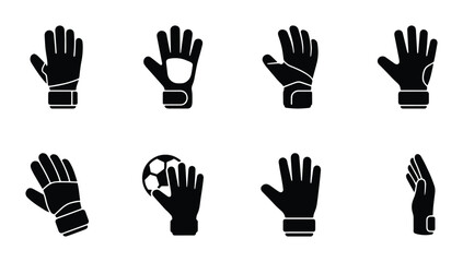 Fototapeta premium Goalkeeper Gloves Icons Set, Soccer Goalie Hand Protection Vector Graphics, Sports Equipment Symbols Collection