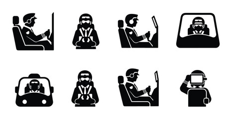 Pilot Icon Set, Aviation Cockpit Crew, Flight Safety Gear, Aircraft Operation Symbols © Farzana