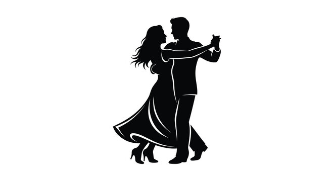couple dancing embrace silhouette black and white romantic illustration silhouette