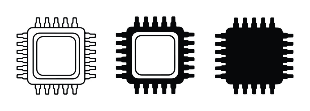 Microchip Icons, Computer Processor Symbols, Integrated Circuit Graphics, Technology Components