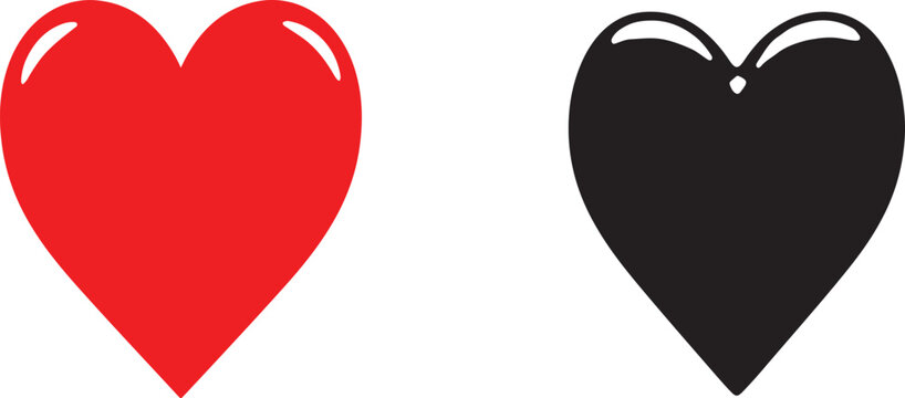 A large black heart shape with a shiny appearance isolated on white background