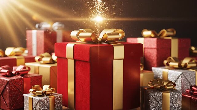 Sparkling transformation of gift boxes with glowing magic and shimmering light