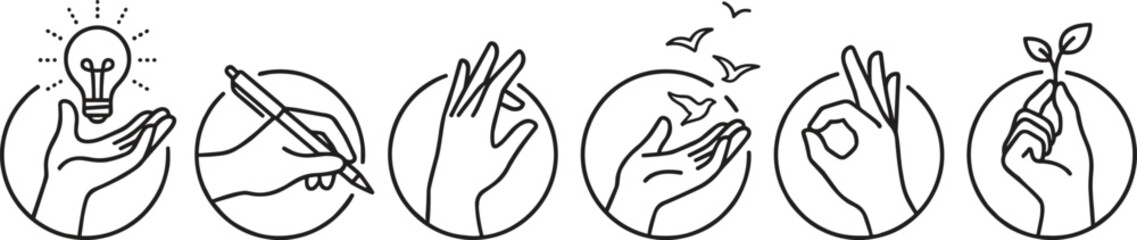 Fototapeta premium Hand gestures icon set for eco friendly and sustainability concepts