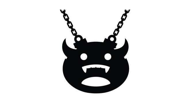 Demon face with chain silhouette black graphic design on white background silhouette