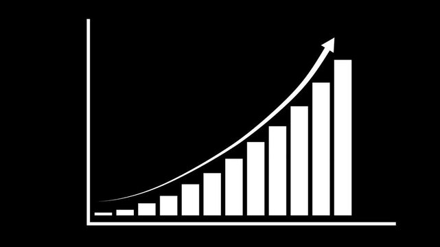 Animated bar chart with rising trend arrow showing business growth and financial success