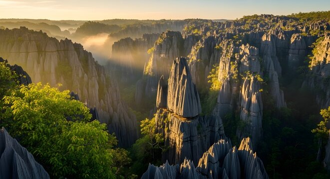 Tsingy de bemaraha national park madagascar limestone karst landscape at sunrise
