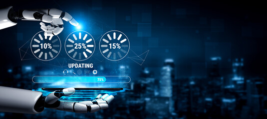 Fototapeta na wymiar An AI system update and machine learning model training. A progress bar and loading icons showing the AI update percentage and status. Motif