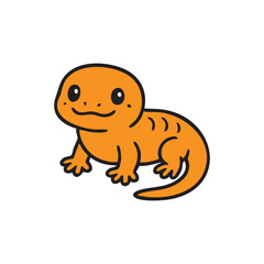 Obraz premium Cute Cartoon Salamander: An adorable orange salamander with big eyes and a friendly smile, depicted in a simple, charming cartoon style. Its body shows a few subtle stripes.