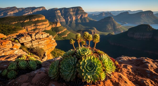 Blyde river canyon scenic view with succulents in south africa