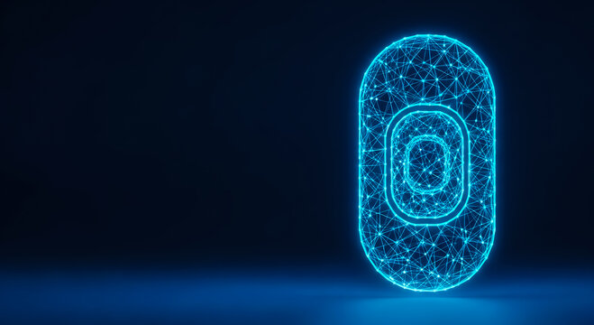 A 3D rendered image of a luminous, intricate digital capsule with a layered structure, set against a dark, gradient backdrop.