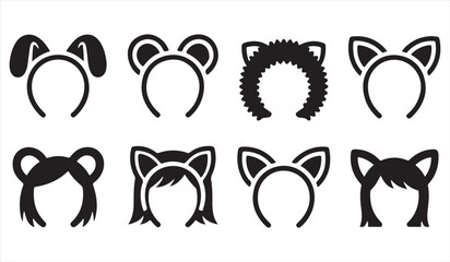 Obraz premium Cute animal ear headband icon set with cosplay costume accessories
