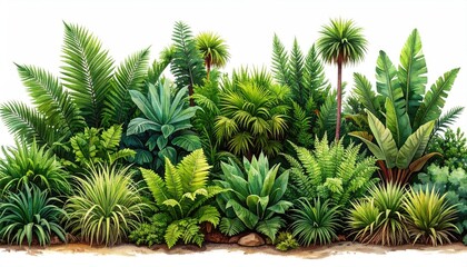 Obraz premium Lush, dense green foliage with diverse tropical plants