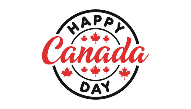 Happy Canada Day circular emblem with red maple leaf icons design