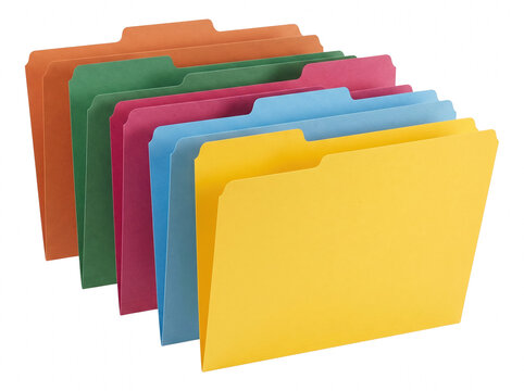 Five Vibrant Multi Colored Office File Folders in a Row