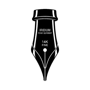 Black and white illustration of a 14k gold fountain pen nib.