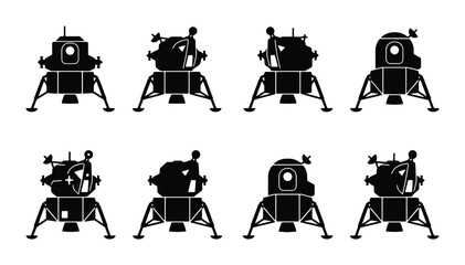 Lunar Lander Icons Set, Space Exploration Vector Graphics, Futuristic Rocket Ship Silhouettes, Sci-Fi Exploration Elements © Kamruz