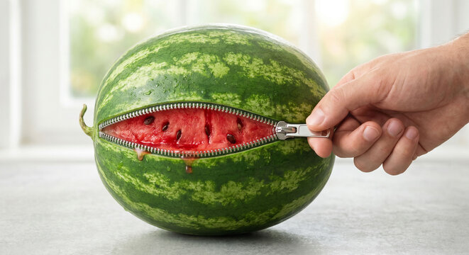 Wassermelone mit Rei&szlig;verschluss als Frische- und Genusskonzept