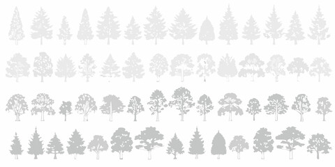 collection of gray tree silhouettes on a white background © Asadul