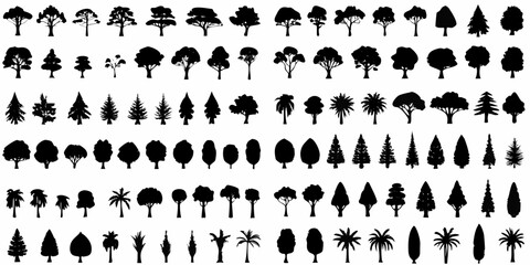 tree silhouettes collection on white background © Asadul
