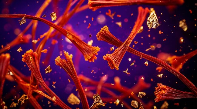 Premium Saffron Threads with Luxury Gold Flakes on Purple Background
