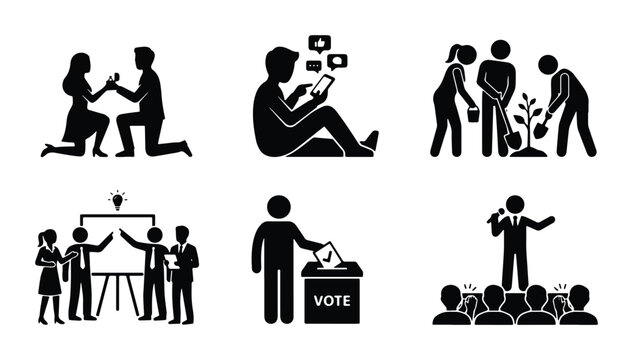 Pictogram Collection: Business, Lifestyle, and Social Concepts, Diverse Human Activities, Vector Icons