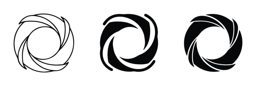 Camera Aperture Icons, Photography Symbols, Lens Diaphragm Vector Graphics, Abstract Circular Blades
