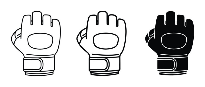 MMA Gloves Vector Icons, Mixed Martial Arts Fighting Gear, Combat Sports Equipment Set