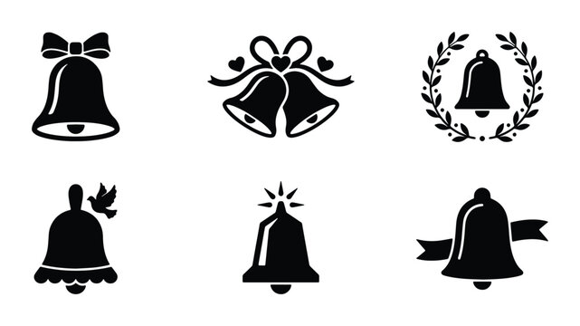 Wedding Bells Vector Icons, Celebration Bells Collection, Festive Rings Set, Anniversary Symbols