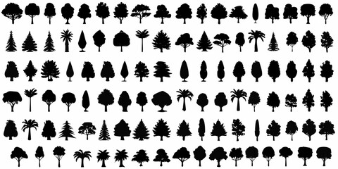 tree silhouettes collection on white background © SreeDulal