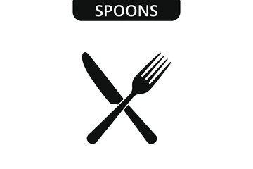 Black silhouette of crossed cutlery including spoons forks and knives on a white background. © Anwara Begum Chowdhu