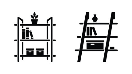 Bookshelves with decor and storage black silhouette © Upomacreation